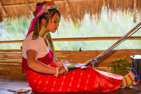 CHIANG RAI, THAILAND - JANUARY 2015: Karen tribal girl near Mae Hong Son, Thailand, Chiang Rai....