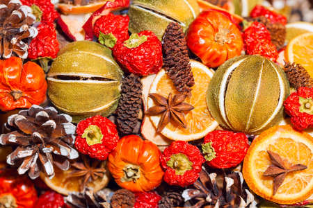 Heap of Traditional Christmas aromatic dry fruitsの写真素材