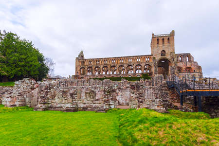 Ruins of Jedburgh Abbey in the Scottish Borders region in Scotland.の写真素材