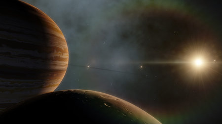 Planet in the space. Colorful art. Solar system. Gradient color. Space wallpaper
