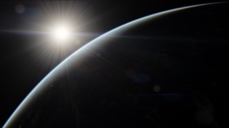 Near, low earth orbit blue planetの写真素材