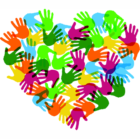 Vector friendship background, hand prints, heartのイラスト素材