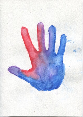 friendship , on white background, hand prints, school lesson.の写真素材