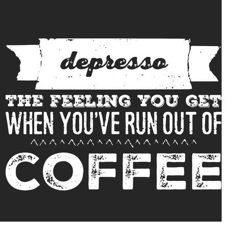 Quote coffee cup typography. Depresso. Calligraphy style quote. Shop promotion motivation. Graphic design lifestyle lettering. Sketch hot drink mug inspiration vector. Coffee breakのイラスト素材