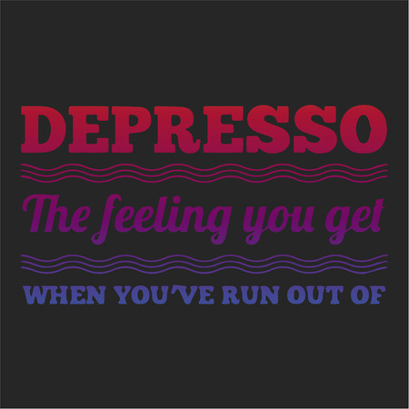 Quote coffee cup typography. Depresso. Calligraphy style quote. Shop promotion motivation. Graphic design lifestyle lettering. Sketch hot drink mug inspiration vector. Coffee breakのイラスト素材