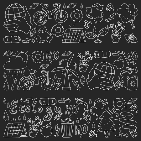Vector logo, design and badge in trendy drawing style - zero waste concept, recycle and reuse, reduce - ecological lifestyle and sustainable developments icons.のイラスト素材
