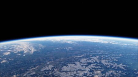 Near, low earth orbit blue planet.の写真素材
