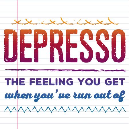 Quote coffee cup typography. Depresso. Calligraphy style quote. Shop promotion motivation. Graphic design lifestyle lettering. Sketch hot drink mug inspiration vector. Coffee break.の写真素材