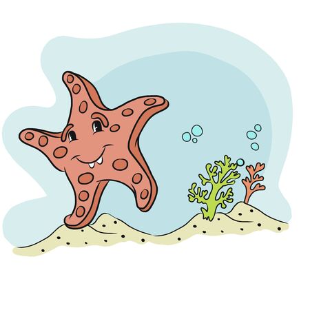 Starfish. Cartoon starfish vector illustration. Sea animal Starfish isolated on a white background.のイラスト素材