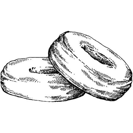 Hand drawn vector illustration - Set of tasty donuts. Sketch. Sweet desserts.のイラスト素材