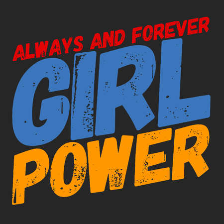 Girl power text, feminism slogan. Black inscription for t shirts, posters and wall art. Feminist sign handwritten with ink and brush. on a black background.のイラスト素材