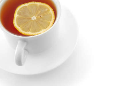 Cup of tea with lemon, isolated with pathの写真素材