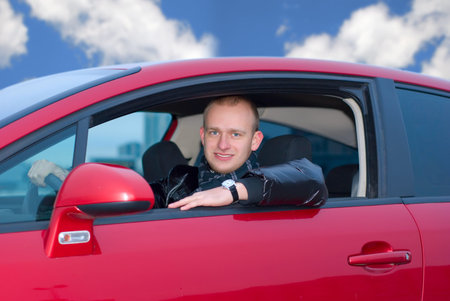 man in a car