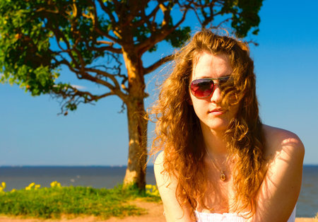 girl in golden raysの写真素材