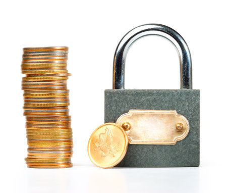 locked coins, isolated on white