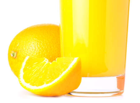 orange juice and slice isolated on white の写真素材