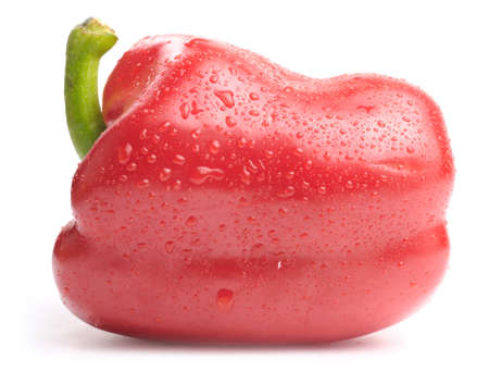 fresh wet red paprika isolated on whiteの写真素材