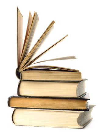 stacked books are isolated on whiteの写真素材