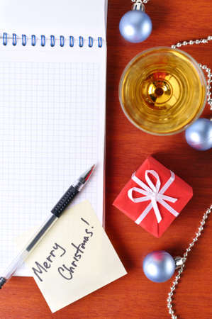 top view of a christmas workplaceの写真素材