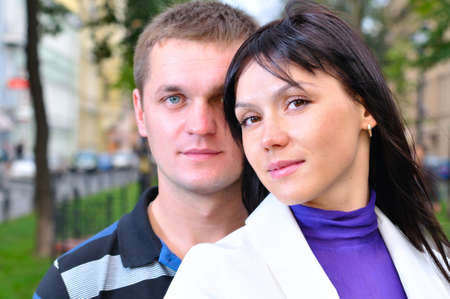 attractive couple at cityの写真素材