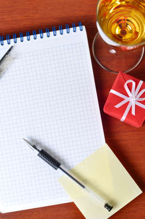 top view of a christmas workplace の写真素材