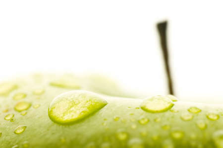 fresh green wet apple, granny smith  macro shotの写真素材