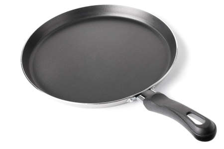 thin frying pan isolated on white の写真素材