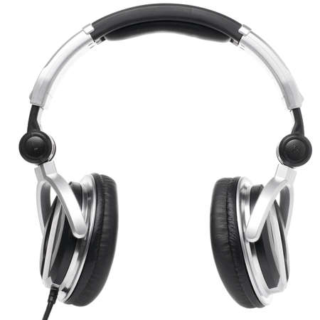 professional earphones isolated on whiteの写真素材