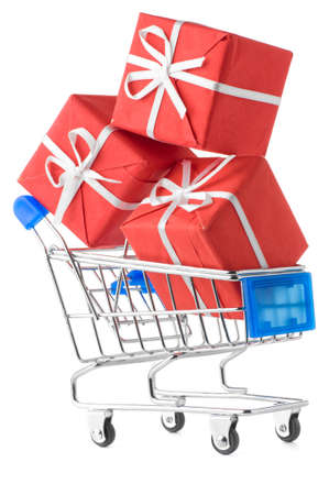 shopping cart with giftsの写真素材