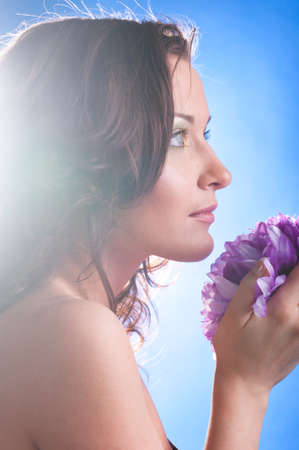 woman with flowerの写真素材