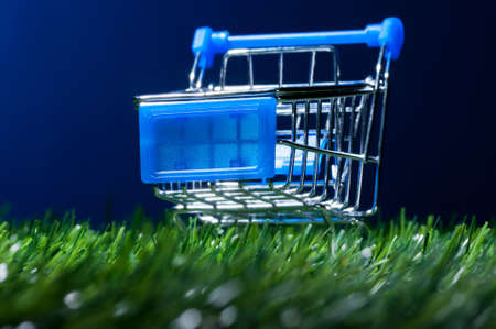 shopping cart in grassの写真素材