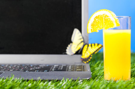 laptop outdoorsの写真素材