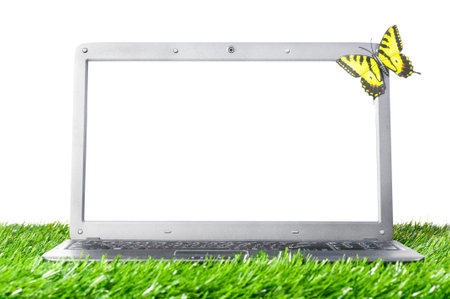 laptop outdoorsの写真素材