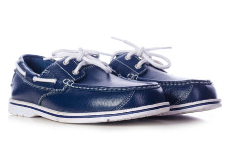 blue leather deck shoesの写真素材