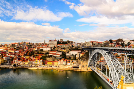 view of Dom Luis I bridge at Porto, Portugalの写真素材