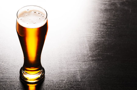 lager beer on tableの写真素材