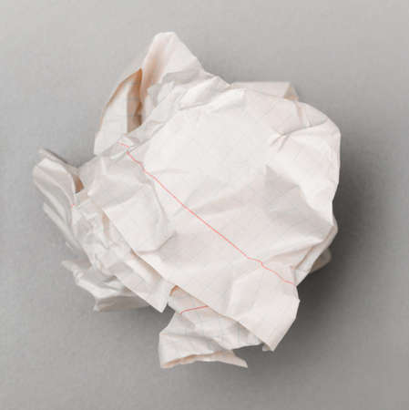 crumpled wad on gray, top viewの写真素材