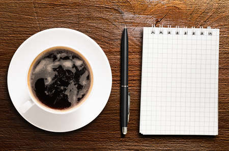 cup of fresh espresso on table, view from aboveの写真素材