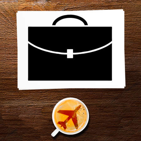 airport coffee  full cup of fresh espresso, view from aboveの写真素材