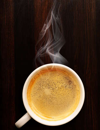 cup of fresh espresso on table, view from aboveの写真素材