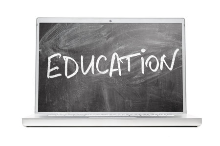 modern laptop with chalkboard on display, isolated on white background