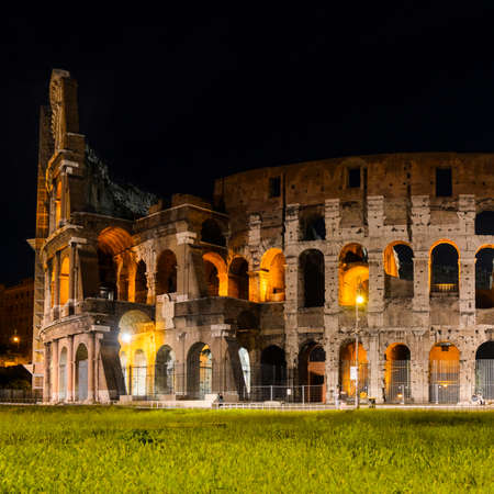 view of Colosseum at night, Rome, Italyの写真素材