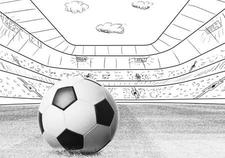 soccer or football ball on drawn stadiumの写真素材