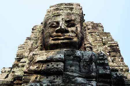 Prasat Bayon, part of Angkor Khmer temple complex, popular among tourists ancient landmark and place of worship in Southeast Asia. Siem Reap, Cambodia.の写真素材