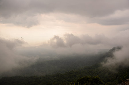 Abandoned christian church on top of Bokor mountain in Preah Monivong national park, Kampot, Cambodiaの写真素材