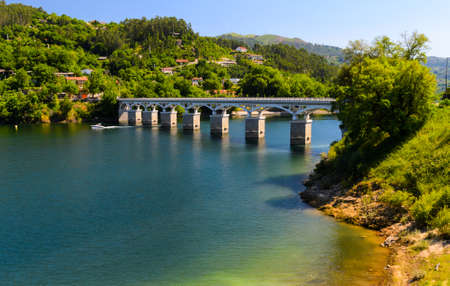 scenic view of Cavado river and Peneda-Geres National Park in northern Portugal.の写真素材