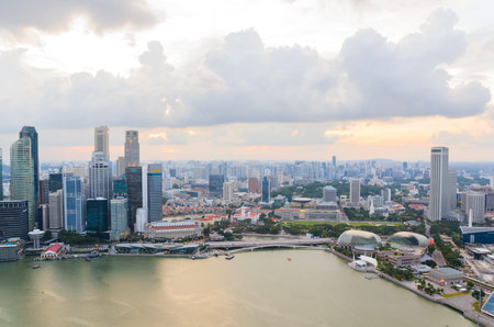 sunset view of Singapore downtown from aboveの写真素材