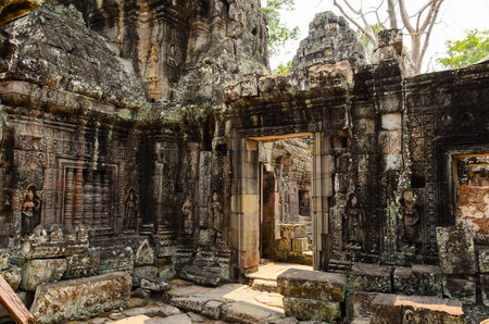 Ta Prohm, part of Khmer Angkor temple complex, popular among tourists ancient landmark and place of worship in Southeast Asia. Siem Reap, Cambodia.の写真素材