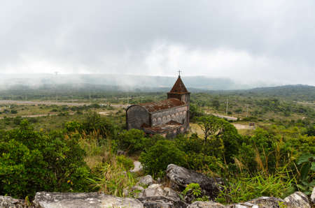 Abandoned christian church on top of Bokor mountain in Preah Monivong national park, Kampot, Cambodiaの写真素材