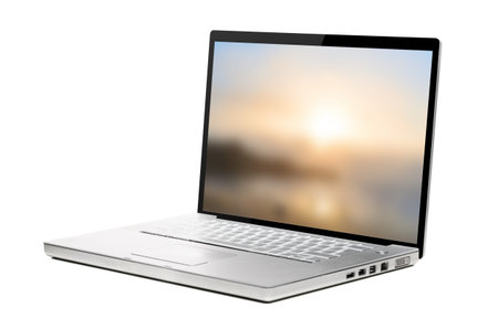 modern flat interface on laptop isolated on white backgroundの写真素材